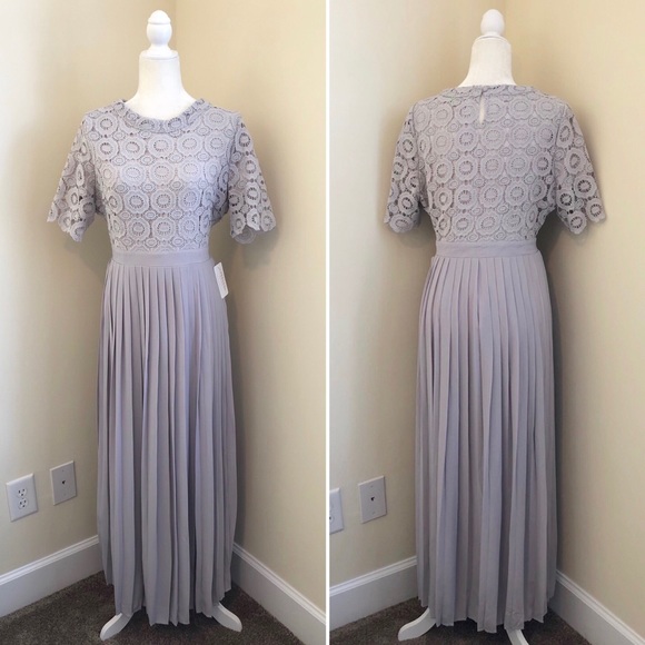 Polagram Dresses & Skirts - Polagram Lace Top Pleated Dress in Cloud Gray